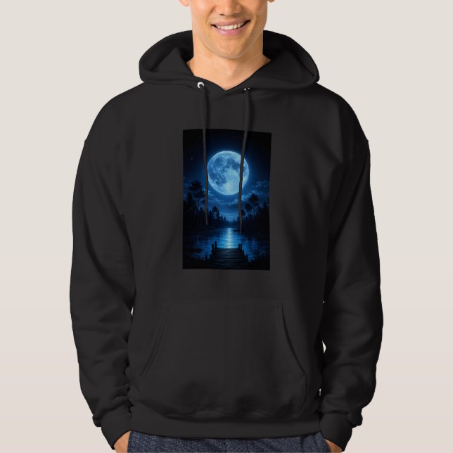 Celestial Moonlit Forest Reflection Aesthetic Hoodie (Front)