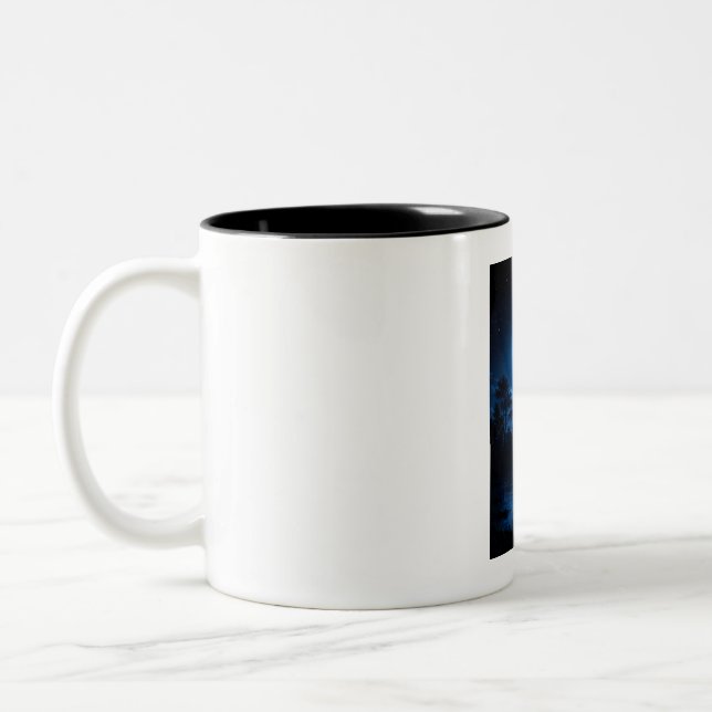 Celestial Moonlit Forest Reflection Aesthetic Two-Tone Coffee Mug (Left)