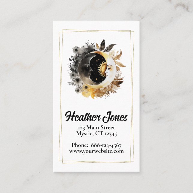 Celestial moons in black and gold business card (Front)