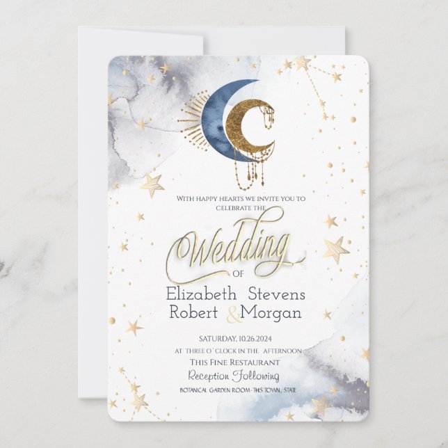 Celestial Moons,Stars Chic Wedding   Invitation (Front)