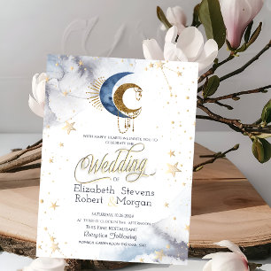 Celestial Moons,Stars Chic Wedding Invitation