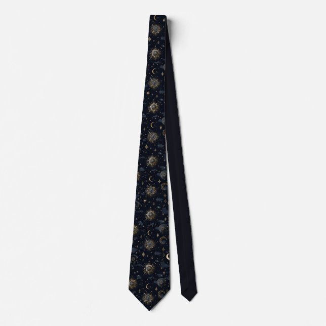 Celestial Moons & Stars Gold/Navy Tie (Front)