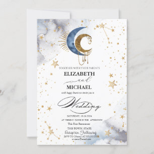Celestial Moons,Stars Script Invitation