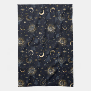 Celestial Moons & Stars Wrapping Paper Gold/Navy Tea Towel
