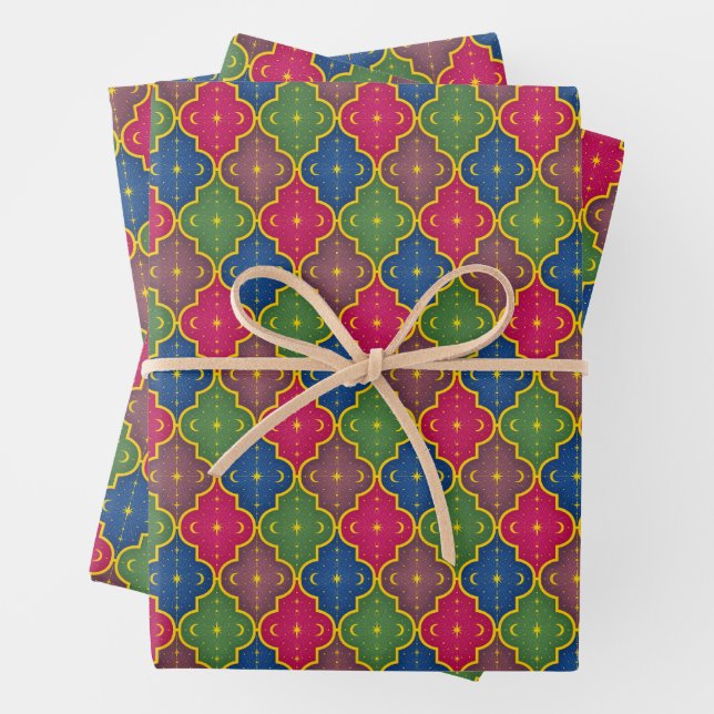 Celestial Moroccan Tile (small scale) Wrapping Paper Sheet (In situ)