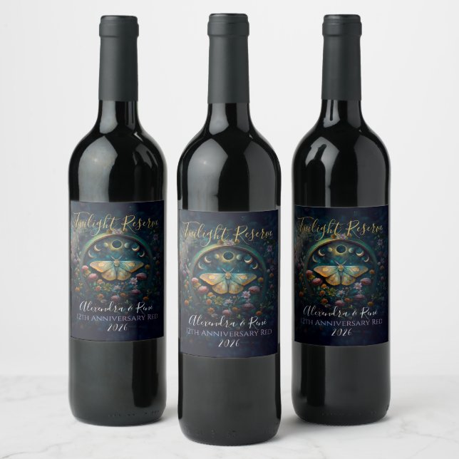 Celestial Moth and Moon Phases – Enchanted Night Wine Label (Bottles)