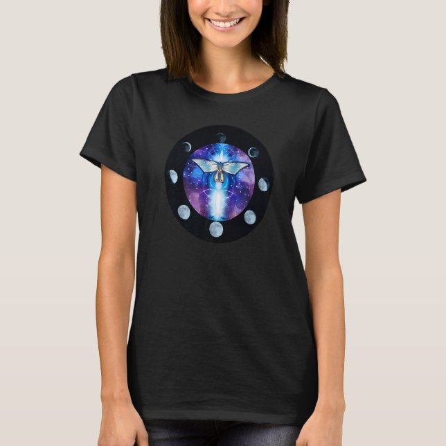 Celestial Moth Boho Butterfly Mystical Moon Phase T-Shirt (Front)