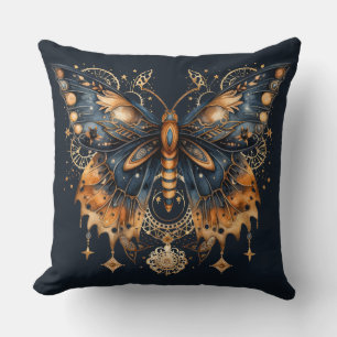 Celestial Moth – Golden Moon Throw Pillow