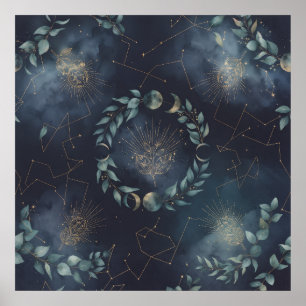 Celestial Moth Moon Phase Laurel Poster
