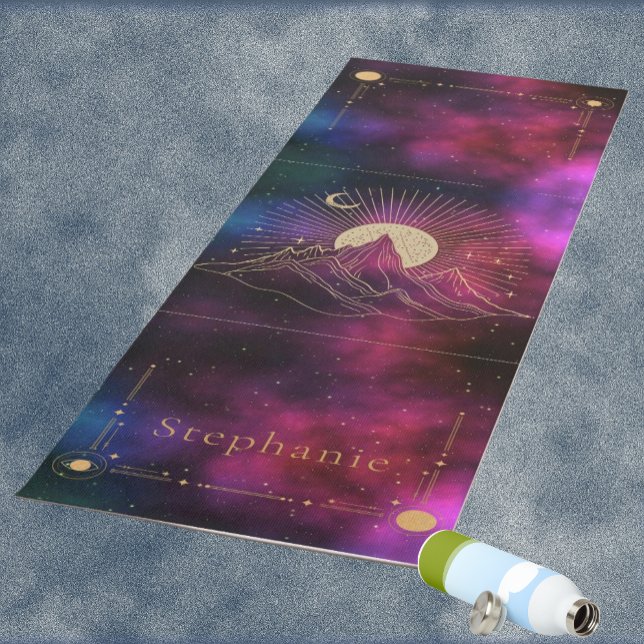 Celestial Mountain Sunrise Monogram Gold Burgundy Yoga Mat (Celestial Gold Mountain Sunrise Yoga Mat)
