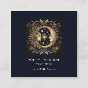 Celestial Mystic Moon Blue Gold  Square Business Card