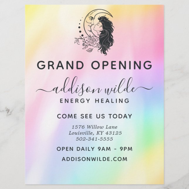 Celestial Mystic Moon Goddess Rainbow Business Flyer (Front)
