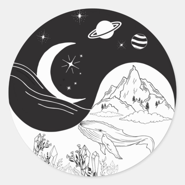 Celestial Mystic Yin Yang Meaning Love     Classic Round Sticker (Front)