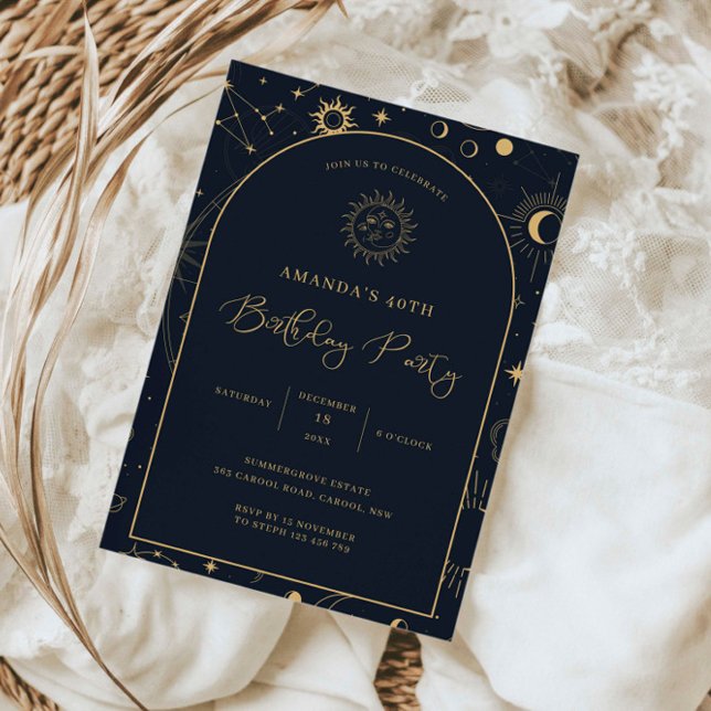 Celestial Mystical Elements Starsign 40th birthday Invitation (Creator Uploaded)