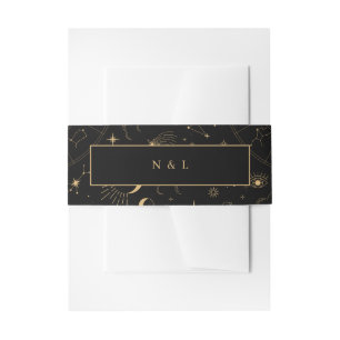 Celestial Mystical Elements Starsigns Black Gold Invitation Belly Band