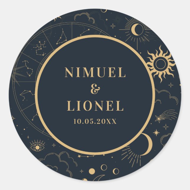Celestial Mystical Elements Starsigns Envelope Classic Round Sticker (Front)