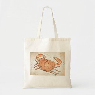 Celestial mystical galaxy crab vintage horoscope tote bag