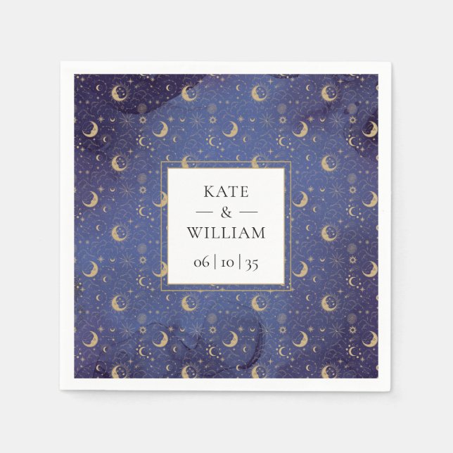 Celestial Mystical Gold Moons And Stars Wedding Napkin (Front)
