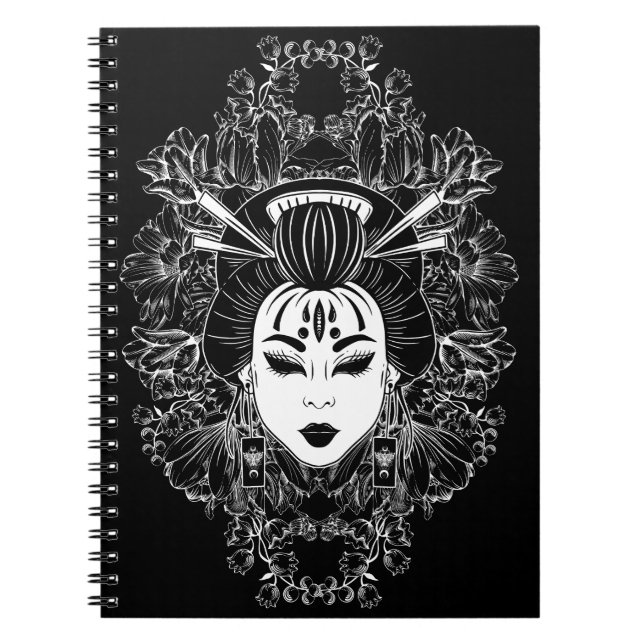 CELESTIAL MYSTICAL JAPANESE GEISHA SPIRIT ON BLACK NOTEBOOK (Front)