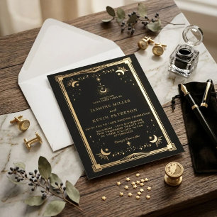 Celestial Mystical Moon Star Forest Green Wedding  Invitation