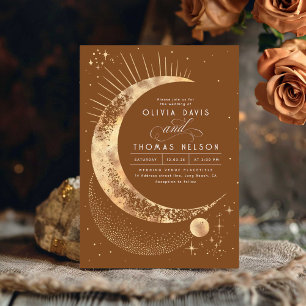 Celestial Mystical Moon Starry Night Boho Wedding Invitation