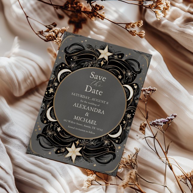 Celestial Mystical Moon Starry Night Boho Wedding Save The Date (Creator Uploaded)