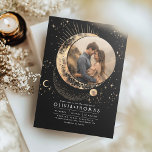 Celestial Mystical Moon Starry Night Wedding Photo Invitation<br><div class="desc">This wedding photo invitation weaves a magical narrative for your cosmic-themed celebration, themed "Under the Stars, " "Written in the Stars, " or "To the Moon and Back." A captivating design features a star-filled night sky with your shared photograph beautifully framed within a celestial motif of a moon and sun....</div>