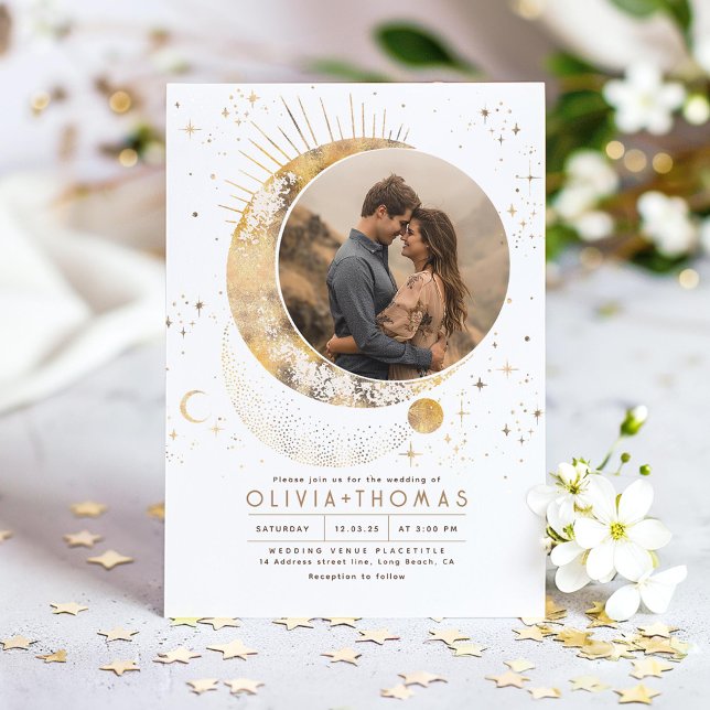 Celestial Mystical Moon Starry Night Wedding Photo Invitation (Celestial Wedding Photo Invitation)