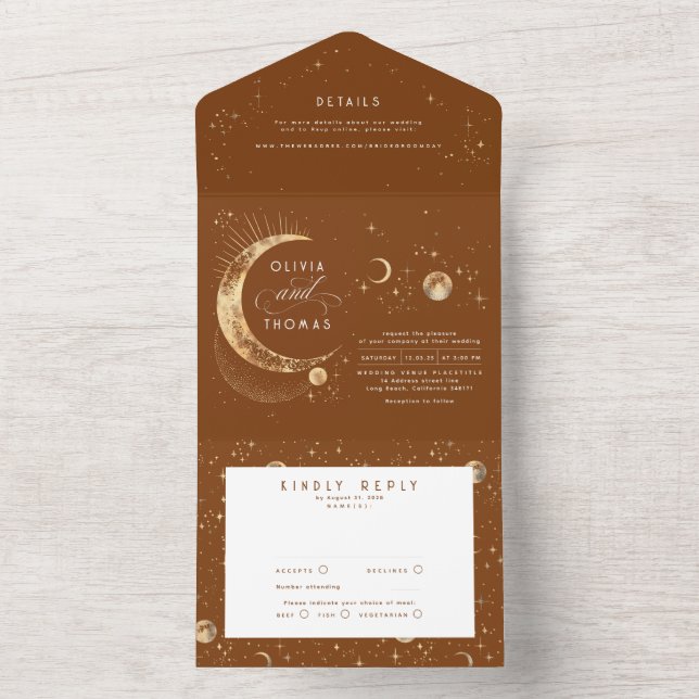 Celestial Mystical Moon Stars Halo Wedding All In One Invitation (Inside)