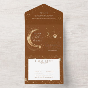 Celestial Mystical Moon Stars Halo Wedding All In One Invitation