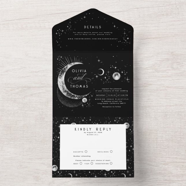 Celestial Mystical Moon Stars Halo Wedding All In One Invitation (Inside)