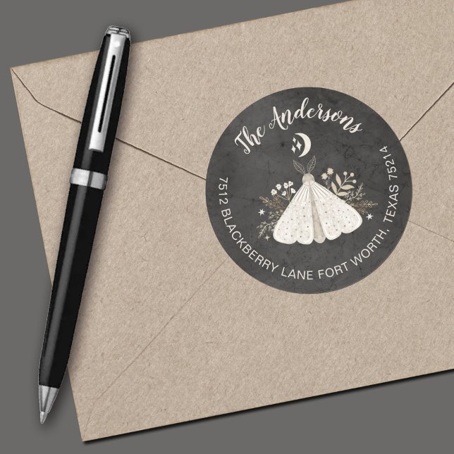 Celestial Mystical Moth Return Address Label (An elegant celestial moth return address label)