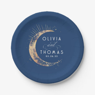 Celestial Navy Blue and Gold Mystical Wedding Paper Plate