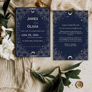 Celestial Navy Blue and Gold Wedding Invitation
