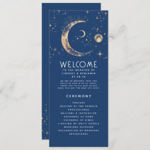 Celestial Navy Blue and Gold Wedding Programs Programme