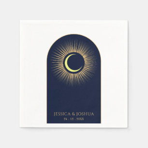 Celestial Navy Blue Arch Mystical Sun Moon Napkin