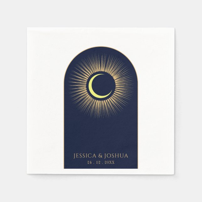 Celestial Navy Blue Arch Mystical Sun Moon Napkin (Front)