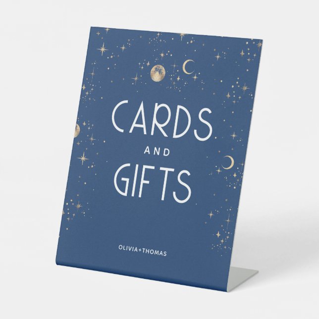 Celestial Navy Blue Card and Gifts Wedding Pedestal Sign (Front)