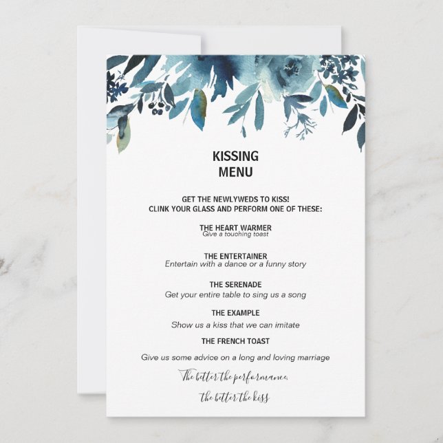Celestial Navy Blue Floral Kissing Menu (Front)