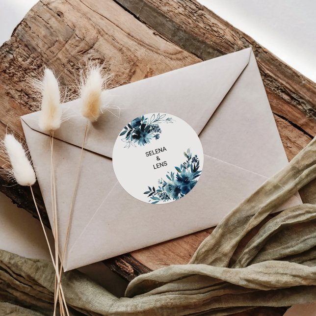 Celestial Navy Blue Floral Wedding Envelope Seals (Creator Uploaded)