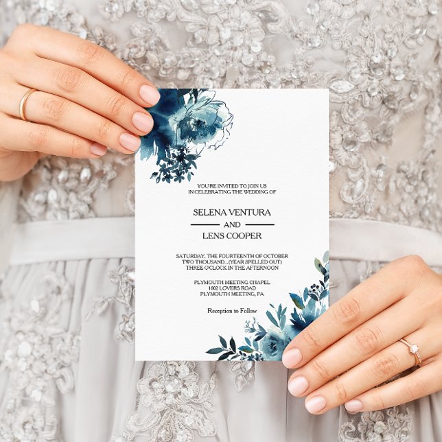 Celestial Navy Blue Floral wedding Invitation (Creator Uploaded)