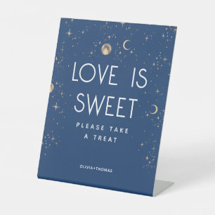 Celestial Navy Blue Love is Sweet Wedding Pedestal Sign