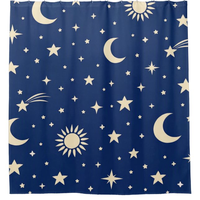 Celestial Navy Blue Shower Curtain (Front)