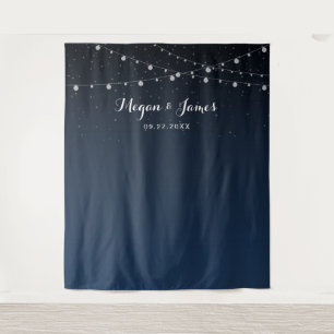 Celestial Navy Blue Starry Night Wedding Backdrop Tapestry