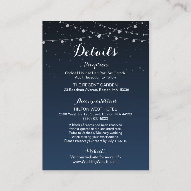 Celestial Navy Blue Starry Night Wedding Enclosure Card (Front)
