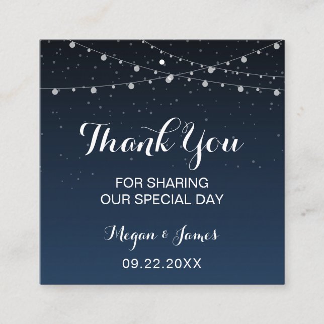 Celestial Navy Blue Starry Night Wedding Favour Ta Square Business Card (Front)