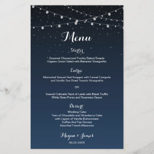 Celestial Navy Blue Starry Night Wedding Menu