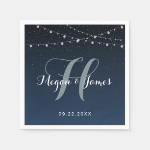 Celestial Navy Blue Starry Night Wedding Monogram Napkin