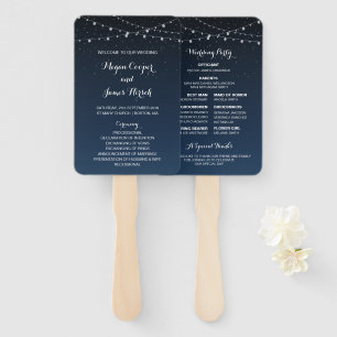 Celestial Navy Blue Starry Night Wedding Program Hand Fan