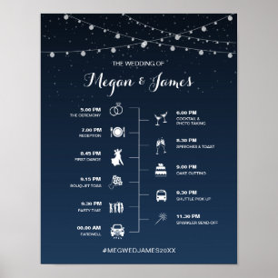 Celestial Navy Blue Starry Night Wedding Timeline Poster